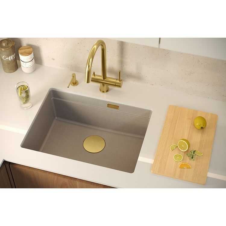 Tootefoto - GraniteQ LOGAN 100 valamu GraniteQ pehme taupe valamu 59,5x45,1x21,5 cm 1-kauss, mis riputatakse k sitsi sifooniga, vask