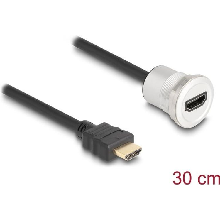 Tootefoto - Delock - HDMI-Verl ngerungskabel - HDMI m nnlich zu HDMI weiblich Paneel montierbar - 30cm - Schwarz, Silber - M25 Gewinde, unterst tzt 8K 60 Hz (7680 x 4320) (88180)