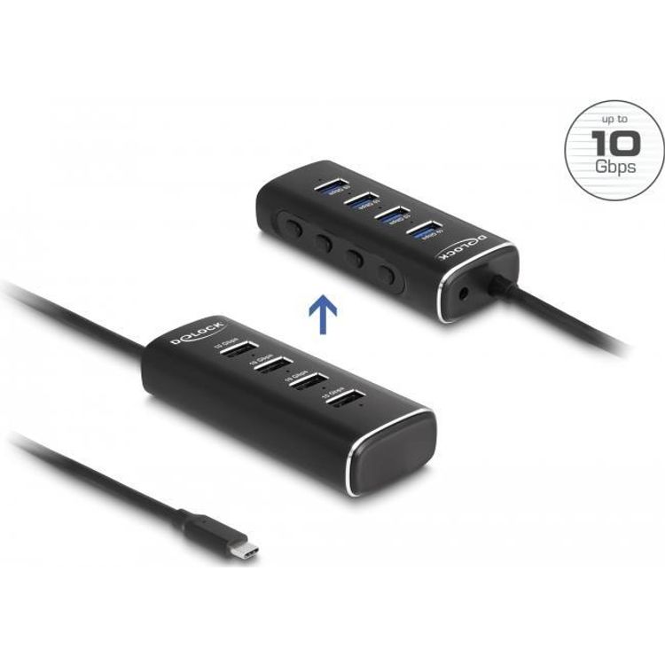 Tootefoto - DeLOCK 4 Port USB 10 Gbps Hub mit USB Type-C Anschluss 60 cm Kabel und Schalter f r jeden Port - USB 3.2 Gen 1 (3.1 Gen 1) Type-C - USB 3.2 Gen 1 (3.1 Gen 1) Type-A - 10000 Mbit/s