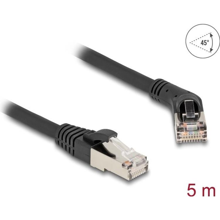 Tootefoto - Delock RJ45 Netzwerkkabel Cat.6A S/FTP Stecker 45 nach rechts gewinkelt zu gerade (80499)