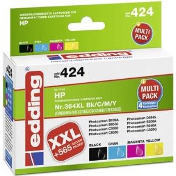 Tootefoto - Edding EDD-424 - HP - Schwarz - Cyan - Magenta - Gelb - Deskjet 3070A / 3520 / 3522 / D5445 / D5460 - Officejet 4620 - Photosmart 5510 / 5514 / 5515 / 5520 - 19 ml - 11 ml - Tinten