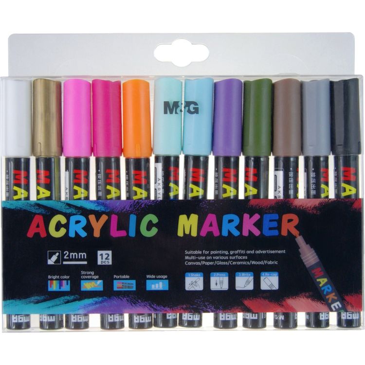 Tootefoto - M&G Akr l markerid 1-2mm, komplektis 12 M&G