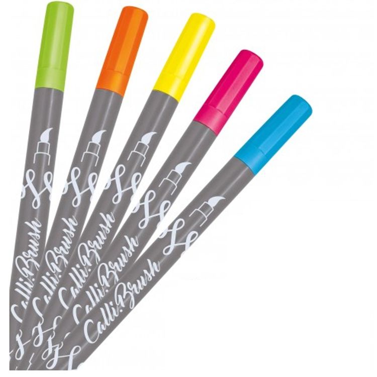 Tootefoto - ONLINE Schreibger te Calli marker 5 tk Pintselots Sinine, Roheline, Oran , Roosa, Kollane